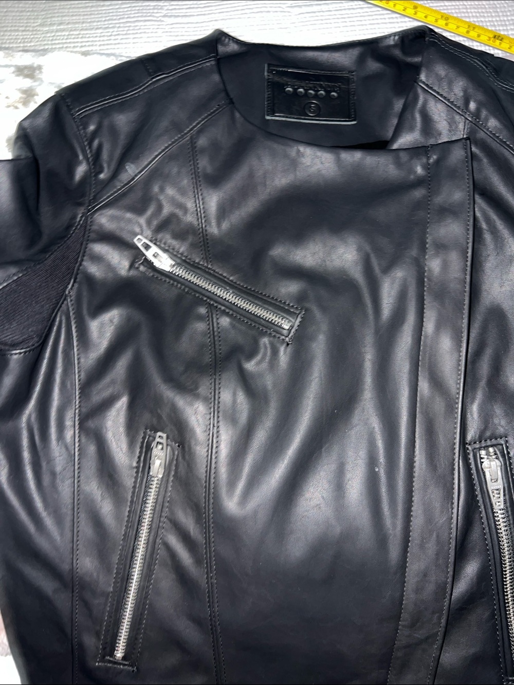 Blank NYC Black Leather Moto Jacket with Silver Zippers